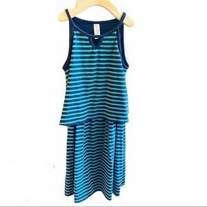 Justice Striped Sleeveless Dress Girls Size 10 Navy Lined Jersey Cotton Blend